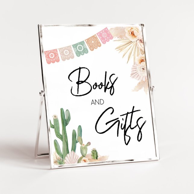 Poster Taco Bout A Baby Boho Baby showers Livres et Cadea (Cactus Baby Shower Books and Gifts Sign)