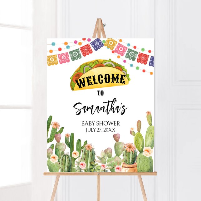 Poster Taco Bout A Baby Fiesta Bienvenue (Fiesta Cactus Baby Shower Welcome Sign)
