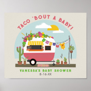 Poster Taco Bout Un Bébé Baby shower Fille Camper Rose