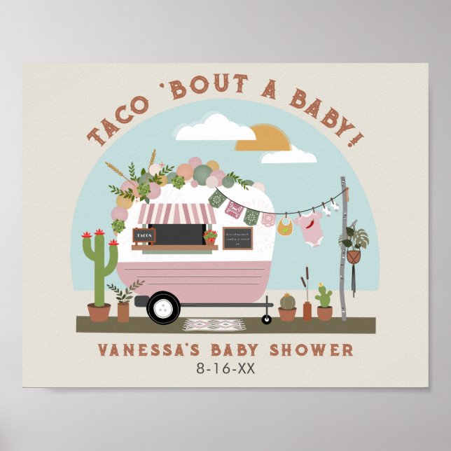 Poster Taco Bout Un Bébé Boho Camper Baby shower Fille (Devant)