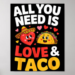 Poster Taco cinco de mayo amour cœur mignon chapeau nourr
