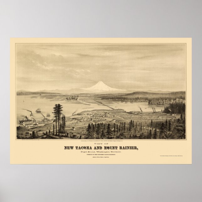 Poster Tacoma, WA Carte panoramique - 1878 (Devant)