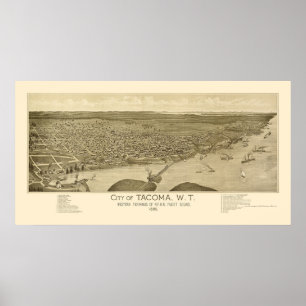 Poster Tacoma, WA Carte panoramique - 1885