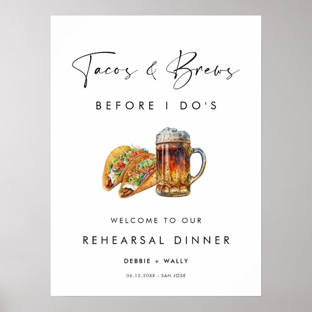 Poster Tacos & Brews avant le dîner de répétition de I Do (Devant)