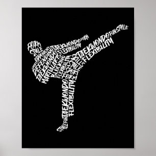 Poster Taekwondo Arts Martiaux Typographie Enfants Hommes