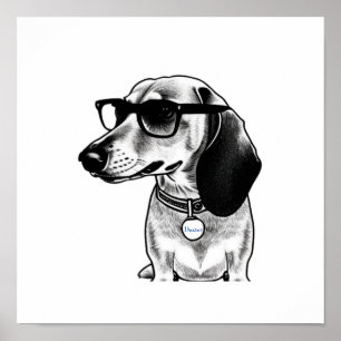 Poster Tag Cute Dachshund avec lunettes Poste