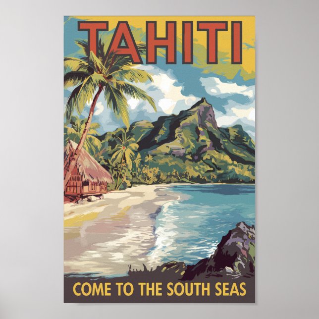 Poster Tahiti Polynésie française Peinture Art Retro (Devant)