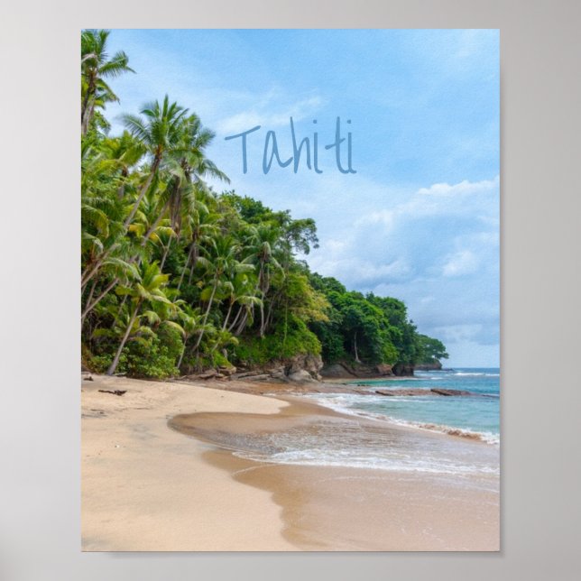 Poster Tahiti Sand Beach Ciel bleu Palmiers (Devant)