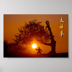 Poster Taichi (taiji), couchant arbre cerisier soleil