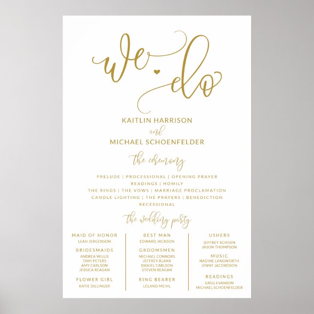 Poster Taille du panneau du programme de mariage Calligra (Devant)