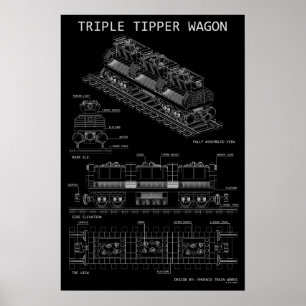 Poster Tailles facultatives du plan "Blueprint" du wagon