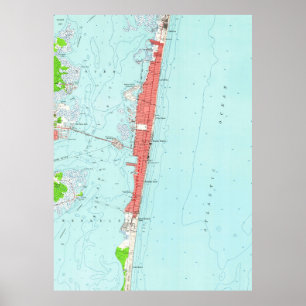 Poster Tailles vintages NJ Map (1953) de bord de la mer