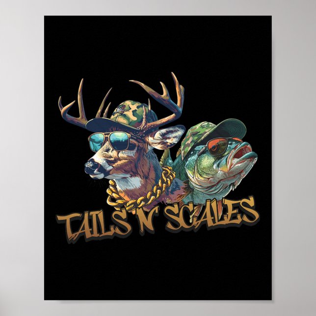 Poster Tails N Scales Chasse amusante Père Day Amour Pêch (Devant)