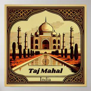 Poster Taj Mahal Carré Vintage
