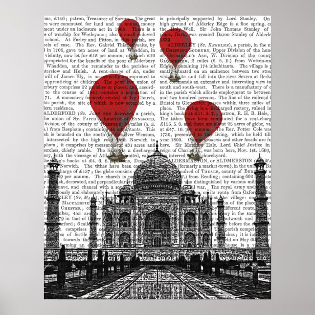 Poster Taj Mahal et Red Hot Air Balloons (Devant)