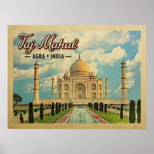 Poster Taj Mahal Vintage voyage Inde (Devant)