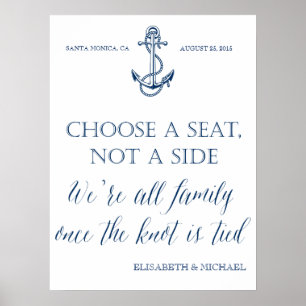 Poster "Take a seat not a side" nautical wedding sign
