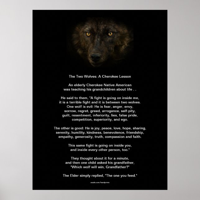 Poster TALE DE CHEROKEE DES DEUX LOUPS Imprimer amérindie (Devant)