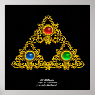 POSTER TALISMAN ELFIQUE MAGIQUE /TRIANGLE D'OR AVEC PIERR