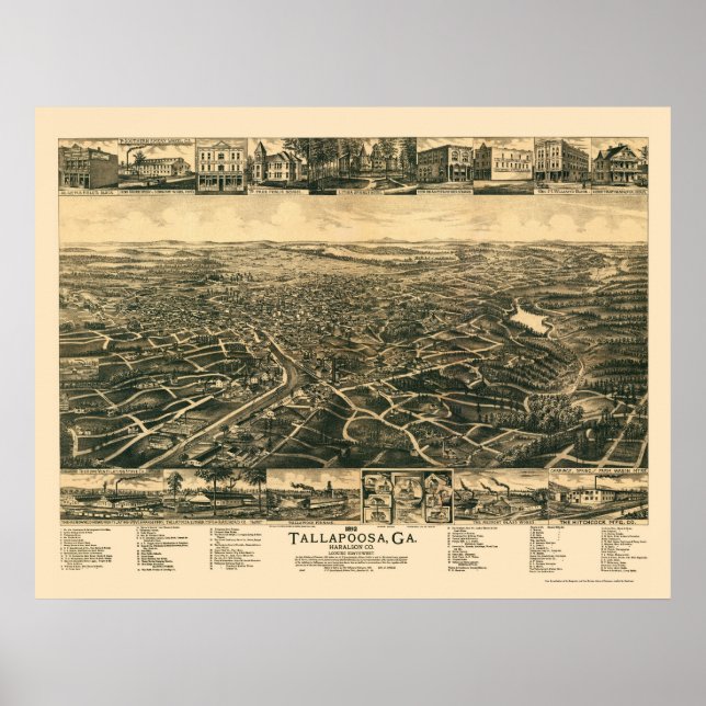 Poster Tallapoosa, GA Carte panoramique - 1892 (Devant)