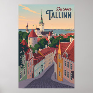 Poster Tallinn Estonie Illustration Voyage Art Vintage