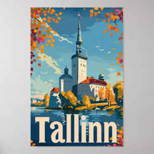 Poster Tallinn Estonie Vintage Retro Voyage Illustration