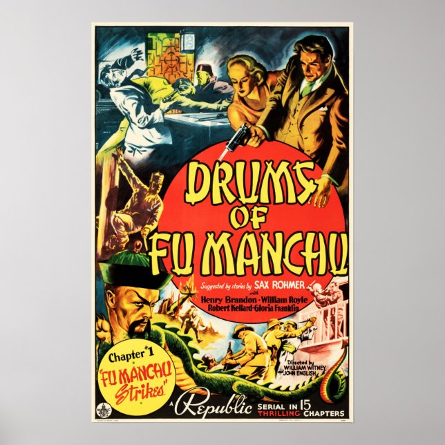 Poster Tambours de Fu Manchu classique crime Thriller vie (Devant)