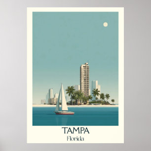 Poster Tampa Florida Vintage Skyline Bay Travel Art