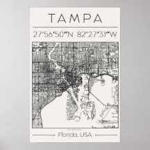 Tampa Floride Carte de Ville au Charbon de Bois Po