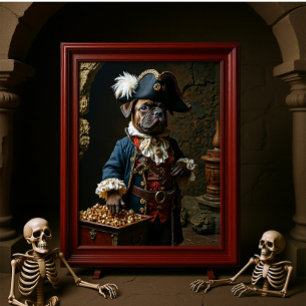 Poster Tan Brown Français Bulldog Pirate Capitaine