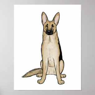 Poster Tan clair et chien berger allemand noir   Art pour