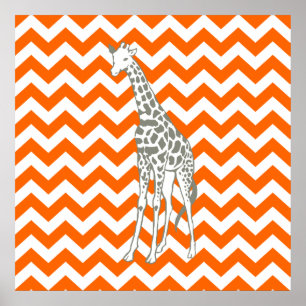 Poster Tangerine Safari Chevron avec Pop Art Giraffe