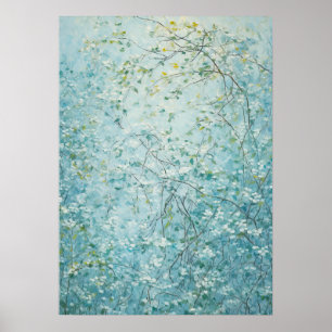 Poster Tangles Branches avec Fleurs Blanches Minces