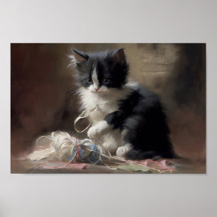 Poster Tangup Dans Fun Black and White Kitten