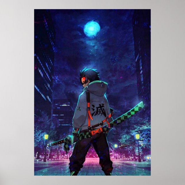 Poster Tanjiro Kamado Demon Couche La Lune (Devant)