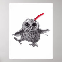 Tanzende Eule mit roter Feder