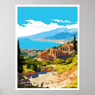 Poster Taormina Italie Voyage illustration Vintage