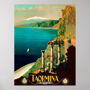 Poster Taormina, Sicile, Italie, vue sur la côte