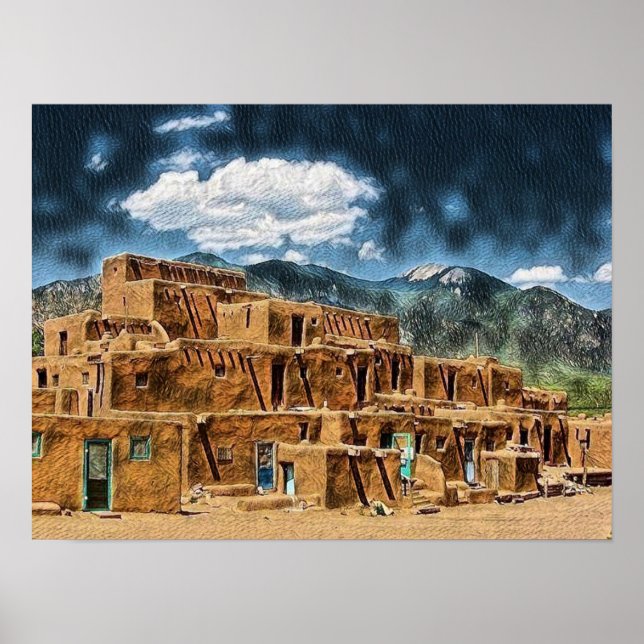 Poster Taos Pueblo, Nouveau-Mexique (Devant)
