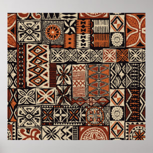 Poster Tapa hawaïen : Patchwork tribal