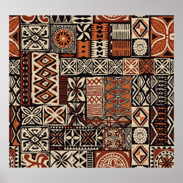 Poster Tapa hawaïen : Patchwork tribal (Devant)