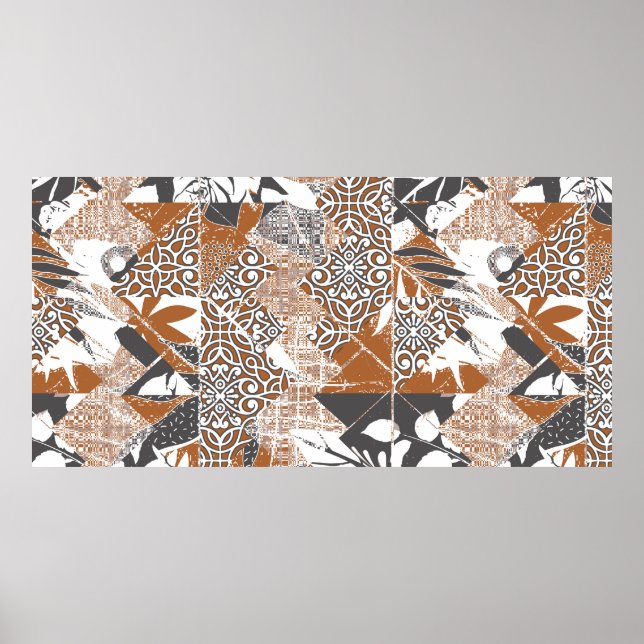 Poster Tapa tissu tribal de style hawaïen abstrait patchw (Devant)