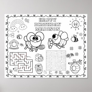 Poster Tapis de coloriage d'anniversaire de bugs abeille