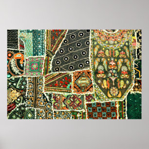 Poster Tapis indien patchwork en Rajasthan, Asie