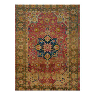 Poster Tapis Rouge Or Kashan Tapis Persan Asiatique