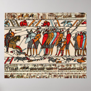 POSTER TAPISERIE DE BAYEUX,BATAILLE DE HASTINGS,CHEVALIER