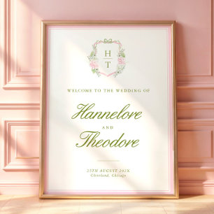 Poster Tapisserie de fond de mariage à blason de monogram