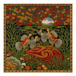 Poster Tapisserie de style rétro Oiseaux exotiques