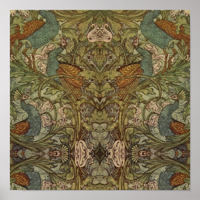 Poster Tapisserie jacquard à fleurs de paon Art nouveau (Devant)