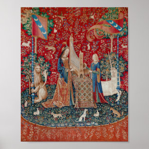 Poster Tapisserie médiévale de la Dame à la licorne Ouïe